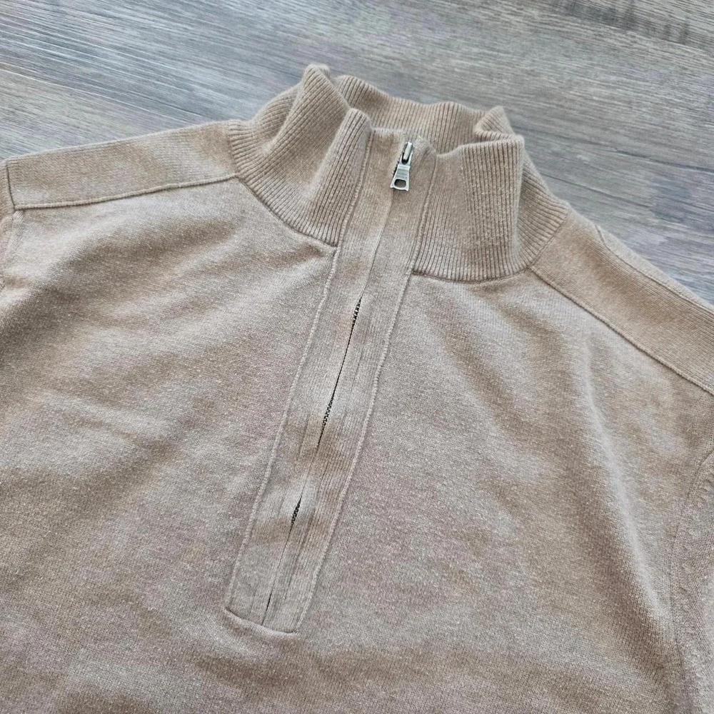 Banana Republic Mens Tan Quarter Zip Cotton Knit Pullover Sweater Medium